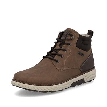 Rieker Men Tex Laced Boot With Side Zip - Brown Leather